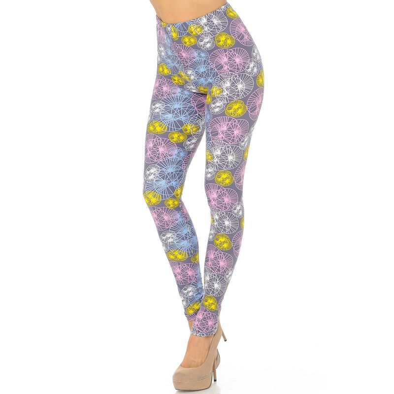 Buttery Soft Geometric Spindles Leggings (One Size Regular,Multi Color Pastel)